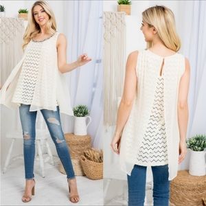 NWT, L, Ryu, cream colored, layered, chevron blouse